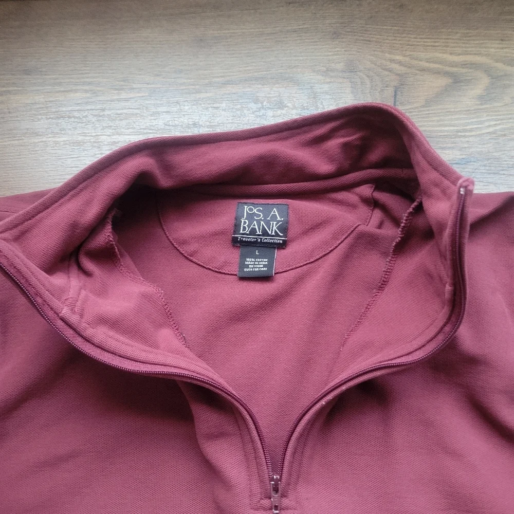 Jos A Bank L Maroon 100% Pima Cotton Quarter Zip Pullover Sweater